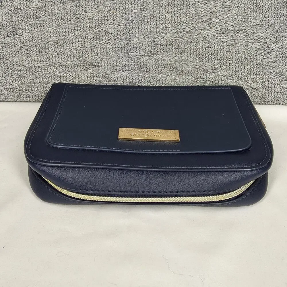 FERRAGAMO PARFUMS x AIR INDIA AMENITY POUCH – NAVY BLUE – GOLD HARDWARE – 8x6x2